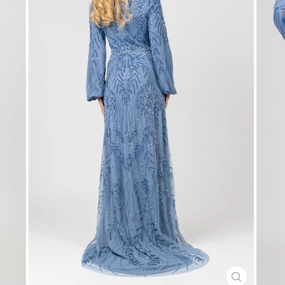 BLUE PEARL EVENING DRESS WITH BALLOON SLEEVE